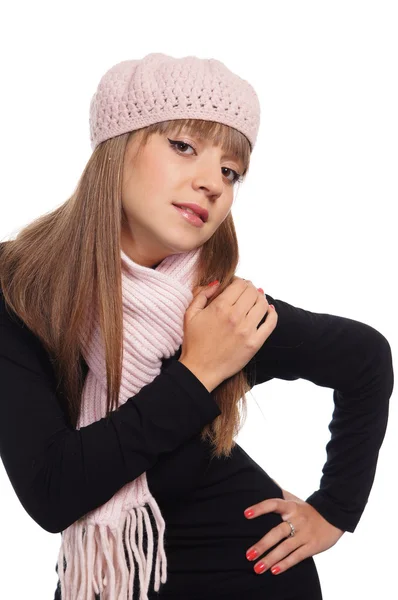 Flicka med mössa och halsduk — Stockfoto