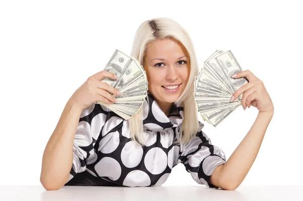 Pretty blonde with money — Stock Photo, Image