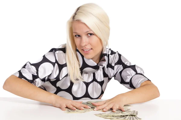 Pěkná blondýnka s penězi — Stock fotografie