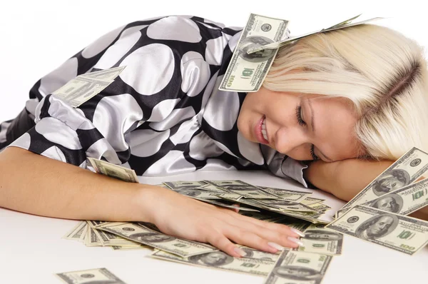 Nice blonde with money — Stock Photo, Image
