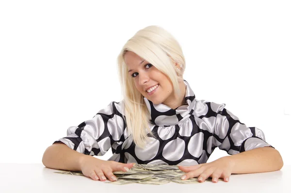 Blondine mit Geld — Stockfoto