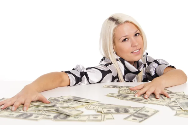Schattige blonde met geld — Stockfoto