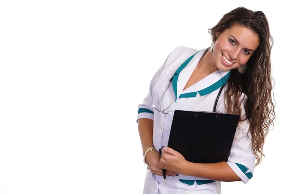 Enfermeira inteligente em branco — Fotografia de Stock
