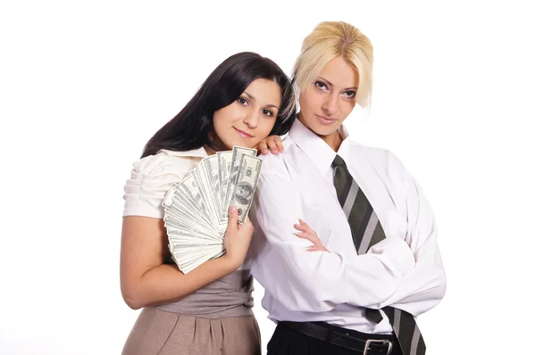 Kvinnliga par med pengar — Stockfoto