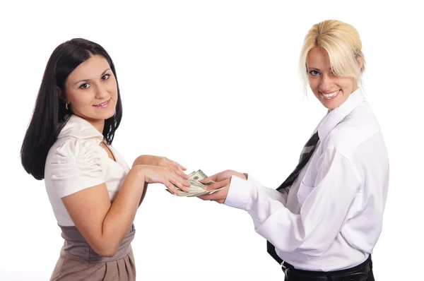 Casal feminino com dinheiro — Fotografia de Stock