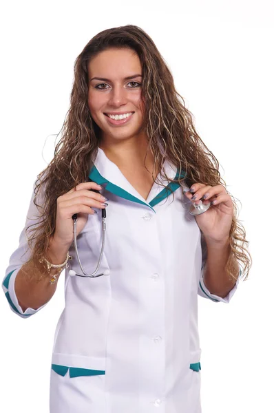 Niedliche Krankenschwester auf weiß — Stockfoto