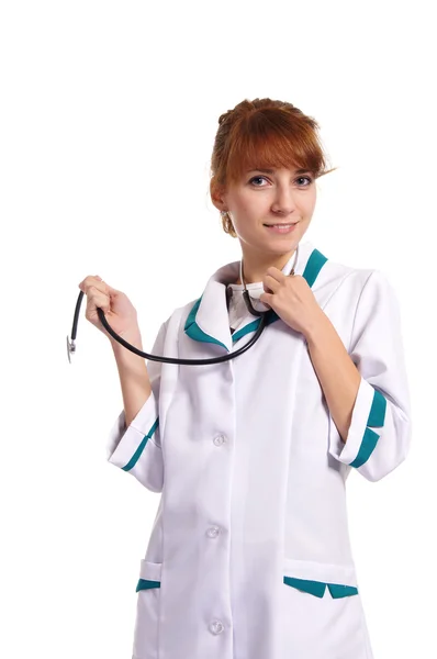 Giovane infermiera su bianco — Foto Stock