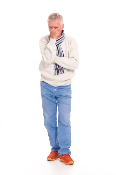Old man on a white — Stock Photo, Image