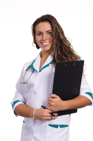 Smarte Krankenschwester auf weiß — Stockfoto