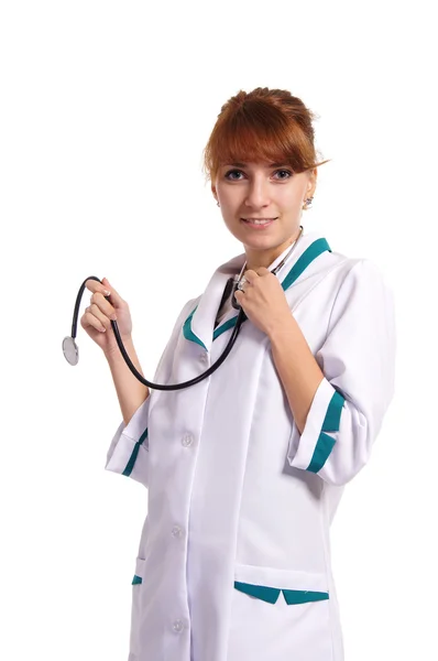 Jeune infirmière sur blanc — Photo