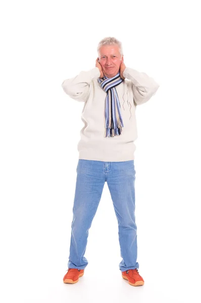 Oude man op wit — Stockfoto