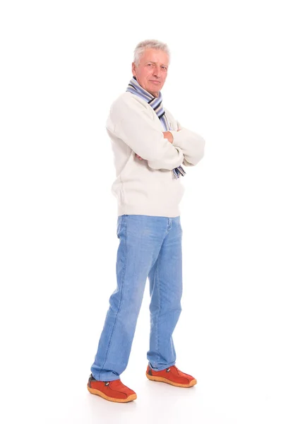 Oude man op wit — Stockfoto