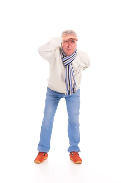 Alter Mann auf weißem Grund — Stockfoto