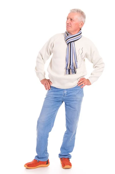 Senior mann på hvit – stockfoto