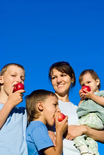 Family apples eating — Stock Photo, Image