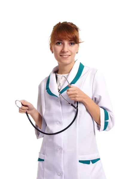 Giovane infermiera su bianco — Foto Stock