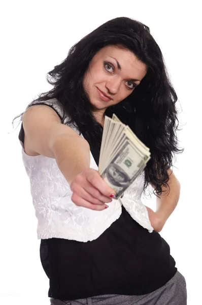 Kvinna med kontanter — Stockfoto