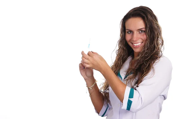 Sjuksköterska med spruta — Stockfoto