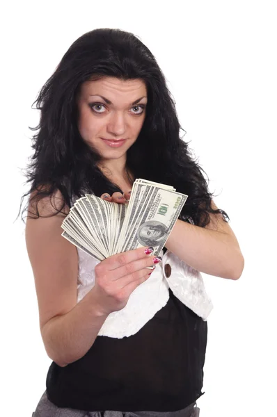Kvinna med kontanter — Stockfoto