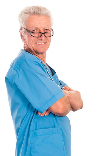 Šťastné doktor na bílém pozadí — Stock fotografie