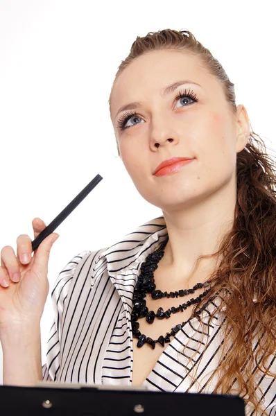 Woman with pen — Stock Photo, Image