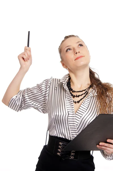 Woman with pen — Stock Photo, Image