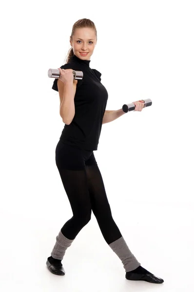 Girl with dumb bells — Stock Photo, Image