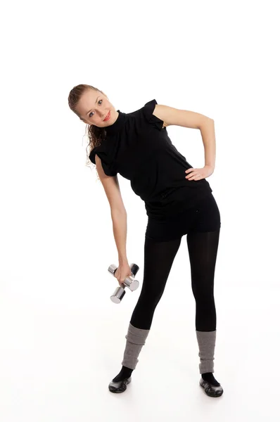 Woman with dumb bells — Stock Photo, Image