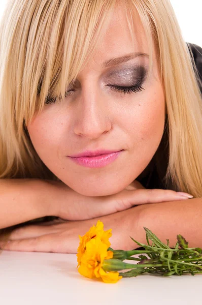 Blonde with flower — Stock Photo, Image