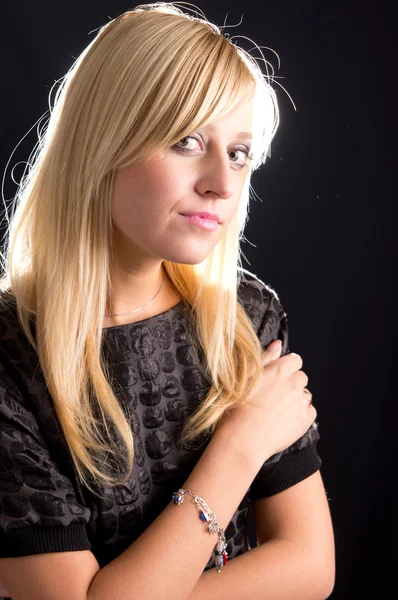 Pretty blonde on black — Stock Photo, Image