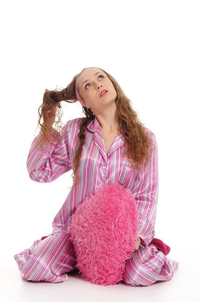 Chica en pijama en blanco — Foto de Stock