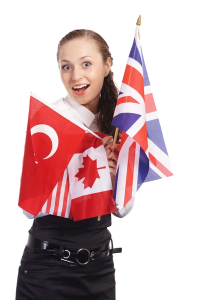 Girl with flags — Stock Photo, Image