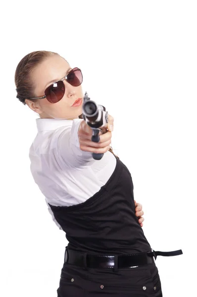 Girl with a gun — Stock Photo, Image