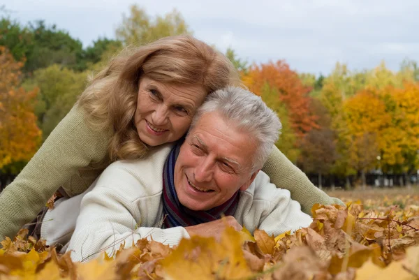 Äldre par på bladen — Stockfoto
