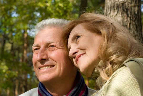 Glückliches altes Paar im Wald — Stockfoto