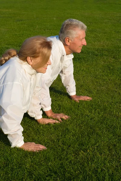 Starej rodziny, przesuwając się na trawie — Zdjęcie stockowe