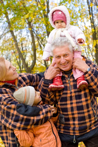Бабушка и дедушка с детьми на природе — стоковое фото
