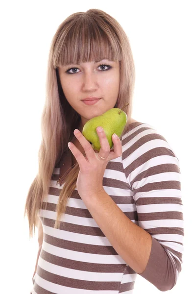 Girl with pear — Stock Photo, Image
