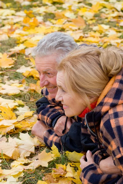 Vieux couple couché sur les feuilles — Photo