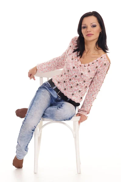Flicka och stol — Stockfoto