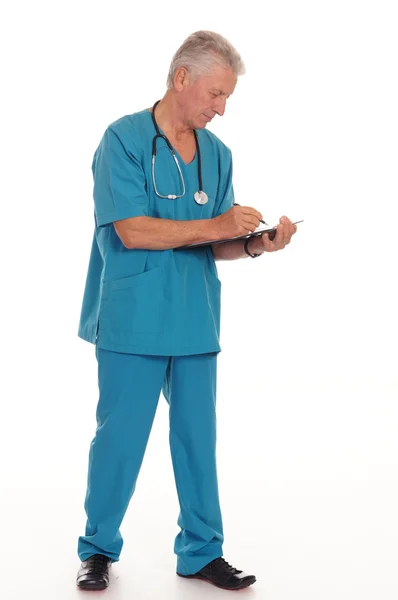 Aged doctor on white — Stock Photo, Image