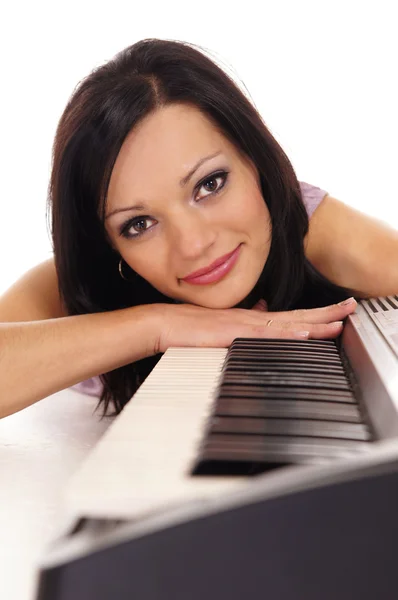Woman and piano — Stock Photo, Image