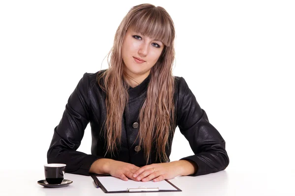Girl at table at office — Stock Photo, Image
