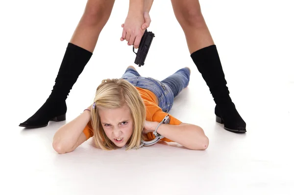 Police girl and suspect — Stock Photo, Image
