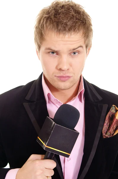 Pretty man and microphone — Stock Photo, Image
