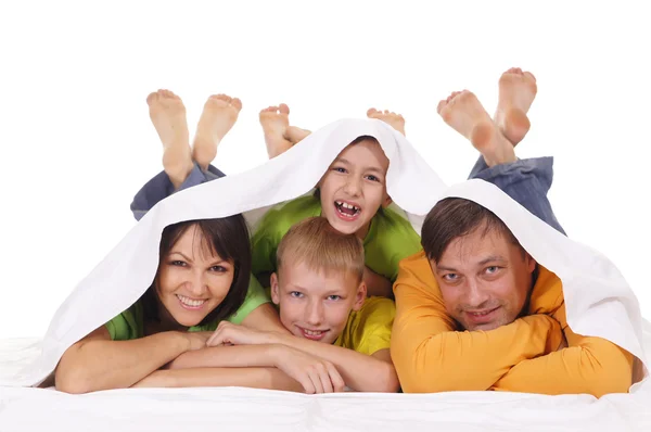 Família agradável em branco — Fotografia de Stock