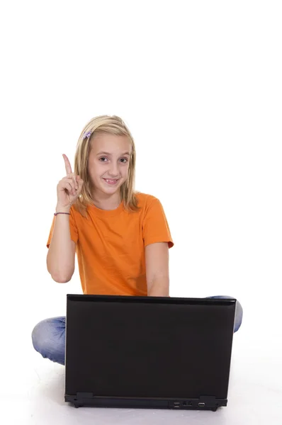 Girl with computer — Stock Photo, Image