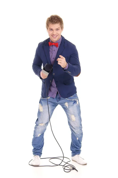 Adult boy and microphone — Stock Photo, Image