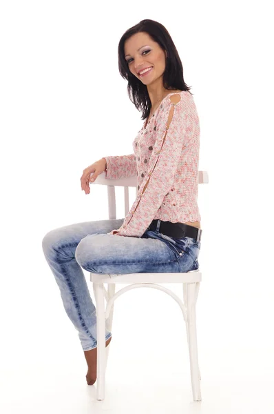 Flicka och stol — Stockfoto