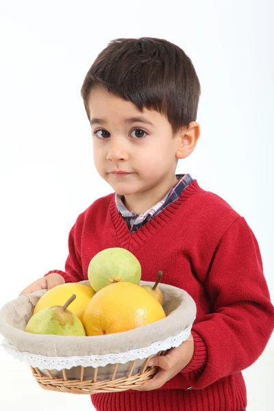 Child bring basket fruit — Stock Photo, Image